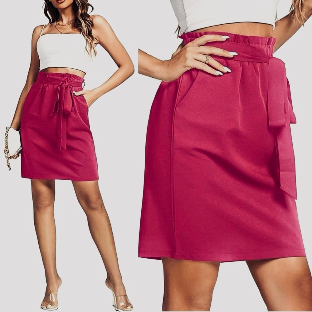 🍒H&M Cranberry Belted Midi Skirt